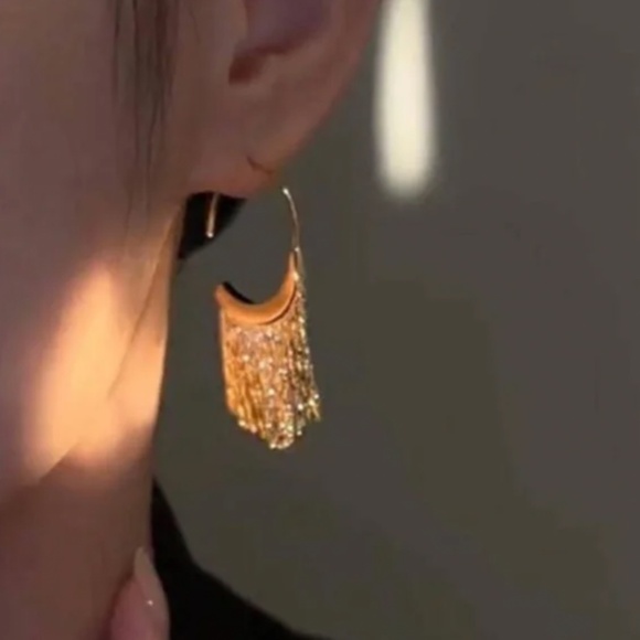 💍 FREE Tassel Fringe Chic Glam Modern Party Elegant Drop Moon Hoop Hip Earrings - Picture 3 of 3